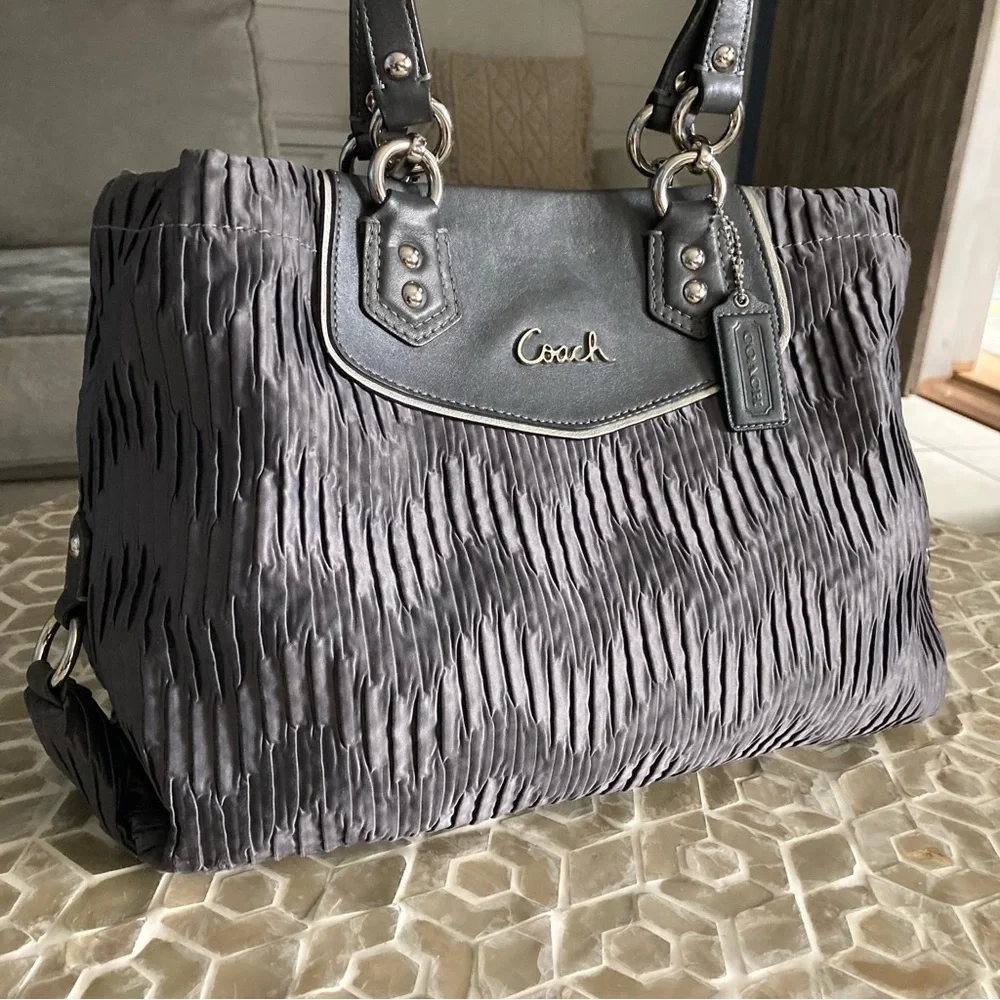 Coach Ashley Gray Gathered Satin Hobo Carryall